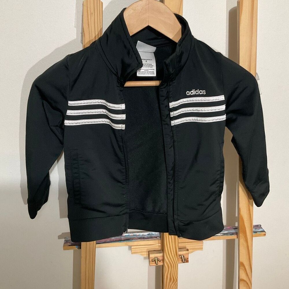 Adidas, full zip, track jacket, kids black size 4